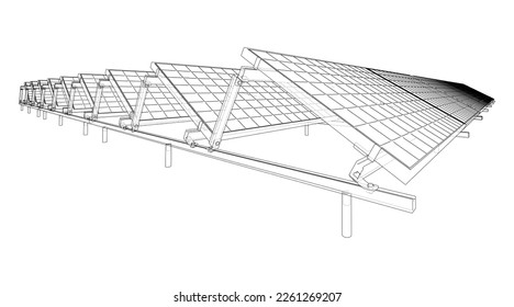 Solar Panel Concept. Vector rendering of 3d. Wire-frame style. The layers of visible and invisible lines are separated