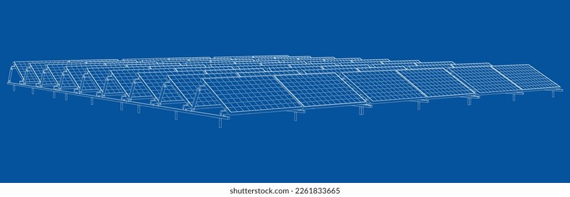 Solar Panel Concept. Vector rendering of 3d. Wire-frame style. The layers of visible and invisible lines are separated