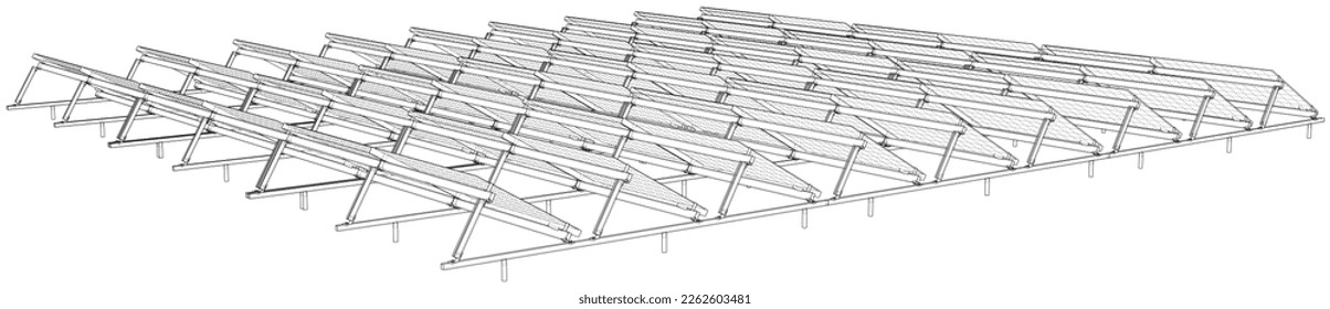 Solar Panel Concept. Vector rendering of 3d. Wire-frame style. The layers of visible and invisible lines are separated