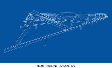 Solar Panel Concept. Vector rendering of 3d. Wire-frame style. The layers of visible and invisible lines are separated