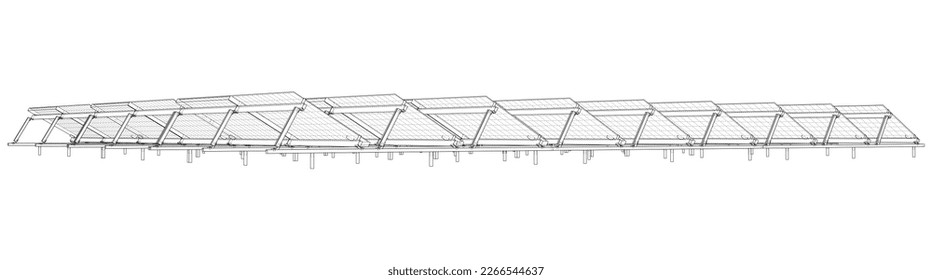 Solar Panel Concept. Vector rendering of 3d. Wire-frame style. The layers of visible and invisible lines are separated