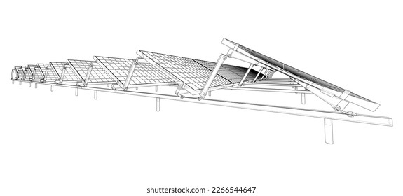 Solar Panel Concept. Vector rendering of 3d. Wire-frame style. The layers of visible and invisible lines are separated