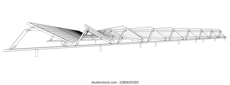 Solar Panel Concept. Vector rendering of 3d. Wire-frame style. The layers of visible and invisible lines are separated