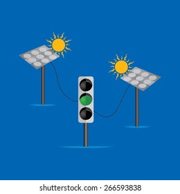 solar panel connect with green signal vector
