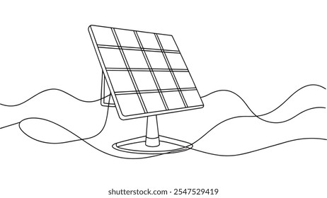 Painel solar arte de linha contínua isolada em fundo branco