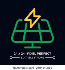 Solar panel dark color line ui icon. Electricity generation from sun power. Sustainable energy source. Sun light. Vector duotone outline symbol isolated. User interface element, pixel perfect