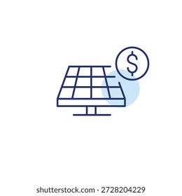 Solar panel and dollar sign. Electricity price, home expenses. Pixel perfect, editable stroke vector icon
