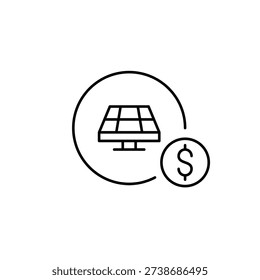 Solar panel and dollar sign. Electricity price, home expenses and savings. Pixel perfect, editable stroke vector icon