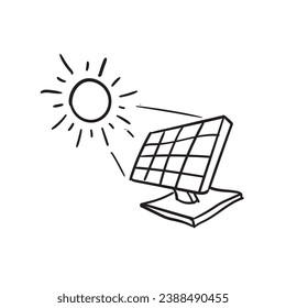 Solar panel doodle icon, renewable energy hand drawn isolated vector symbol