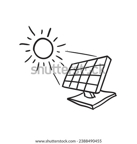 Solar panel doodle icon, renewable energy hand drawn isolated vector symbol