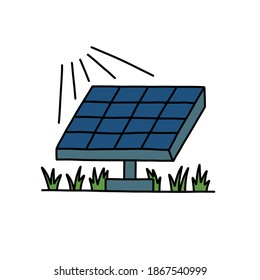 solar panel doodle icon, vector illustration