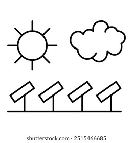 Solar Panel Editable Line Icons. Green Technology, Net Zero, Carbon Neutral and Environmental Sustainability Concept in Minimal Style. Thin Outline Icons Collection