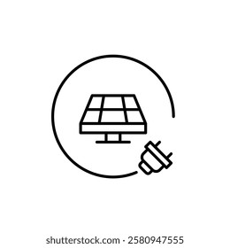 Solar panel and electric plug. Sustainable power sources for household and industrial use. Pixel perfect vector icon