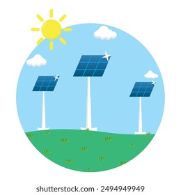 solar panel electric power concept illustration, flat style vector illustration.