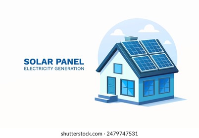 Solar panel electricity generation, nature ecology, green energy.  vector illustration