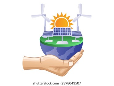 Solar panel energy above hand eco green concept