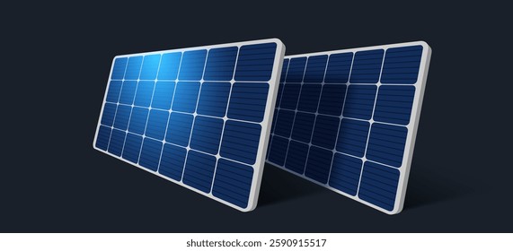 Solar panel. Solar Energy. Solar Cell 3d Isolated on dark Background. Vector Illustration.