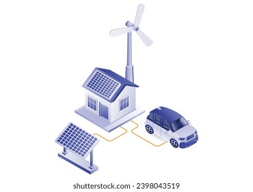 Solar panel energy for home electricity technology concept illustration