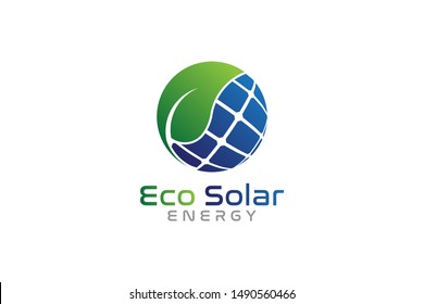 Solar panel energy logo design with Eco leaf and solar panel concept. vector illustration