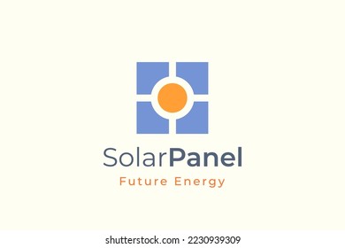 Solar panel energy logo with simple and modern shape for electricity manufacturing and installation company.