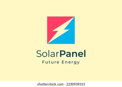 Logotipo de energía del panel solar con forma simple y moderna para la empresa de fabricación e instalación de electricidad.