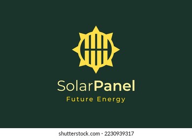 Solar panel energy logo with simple and modern shape for electricity manufacturing and installation company.
