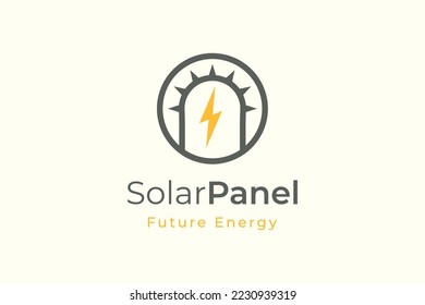 Logotipo de energía del panel solar con forma simple y moderna para la empresa de fabricación e instalación de electricidad.