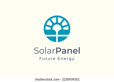 Solar panel energy logo with simple and modern shape for electricity manufacturing and installation company.