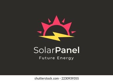 Solarpaneelen-Energiemblem mit einfacher und moderner Form für die Stromerzeugung und -installationsfirma.