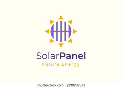 Solar panel energy logo with simple and modern shape for electricity manufacturing and installation company.