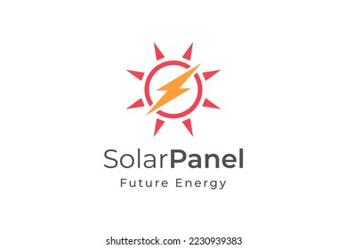 Solar panel energy logo with simple and modern shape for electricity manufacturing and installation company.