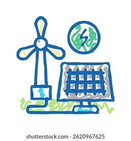 solar panel energy saving doodle icon sketch vector. solar panel energy saving sign. isolated symbol illustration