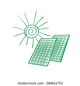 Solar panel energy scheme as doodles sketch how to convert or transform solar energy for the consumer