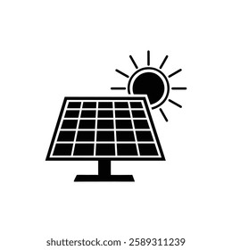Solar panel energy with sunlight silhouette vector art illustration design template.