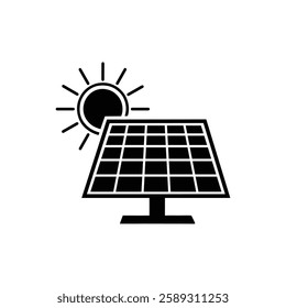 Solar panel energy with sunlight silhouette vector art illustration design template.