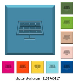 Solar panel engraved icons on edged square buttons in various trendy colors