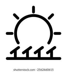 Solar panel farm symbol - renewable energy, sustainability and ecology icon.