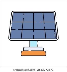 Solar Panel Flat design style, solar panel on stand, represents renewable solar energy, ideal for eco-friendly themes, sustainability visuals, and technology graphics.