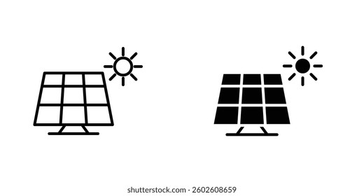 Solar panel flat Icons in line outline and flat solid style on white background