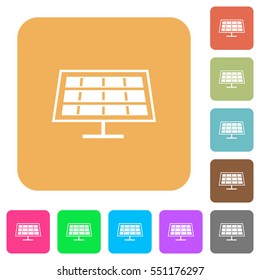 Solar panel flat icons on rounded square vivid color backgrounds.