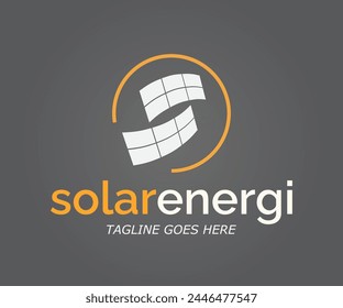 Solar panel flat-style vector logo concept. Awesome incorporated the letter S into the solar panel icon on a black background.