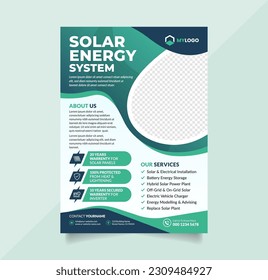 Solar Panel Flyer Template. Leaflet Design for Solar Energy Service Business