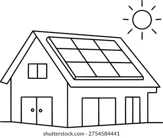 Solar panel generate renewable energy for home and landscape as system under sunlight, sustainable electricity production and clean power technology. Vector illustration.