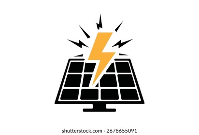 Solar panel generating clean energy with bright lightning bolt symbol