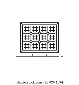 Solar panel generating pure electricity isolated thin line icon. Vector sun power generator, green energy battery. Photovoltaic cells PV module generating direct current electricity by sunlight