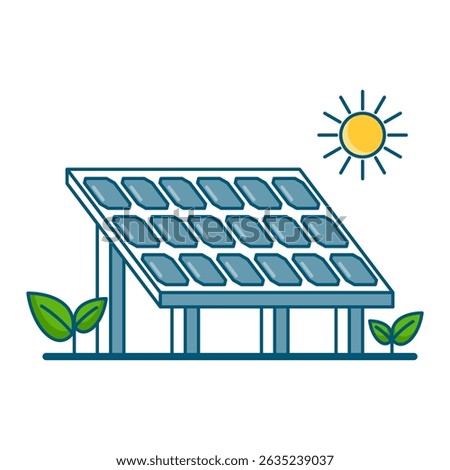 Solar panel generating renewable energy from sunlight in an eco-friendly environment. Flat vector illustration.