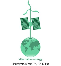 Solar panel, globe - vector. Alternative energy. Environmental protection concept.