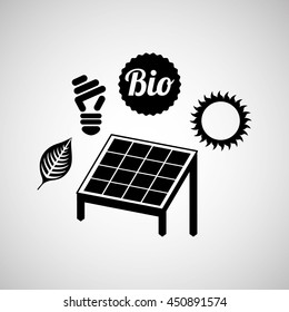 solar panel with green energy icons, vector illustration
