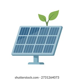 Panel solar con hojas verdes. Icono de Vector de fuente de energía solar renovable
