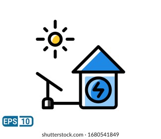 solar panel, home filled line style icon. design vector concept illustration on white background. EPS 10